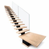 Escalier flottant en bois avec panneaux de verre, monopoutre, marches cantilever, pour intérieur résidentiel, design moderne