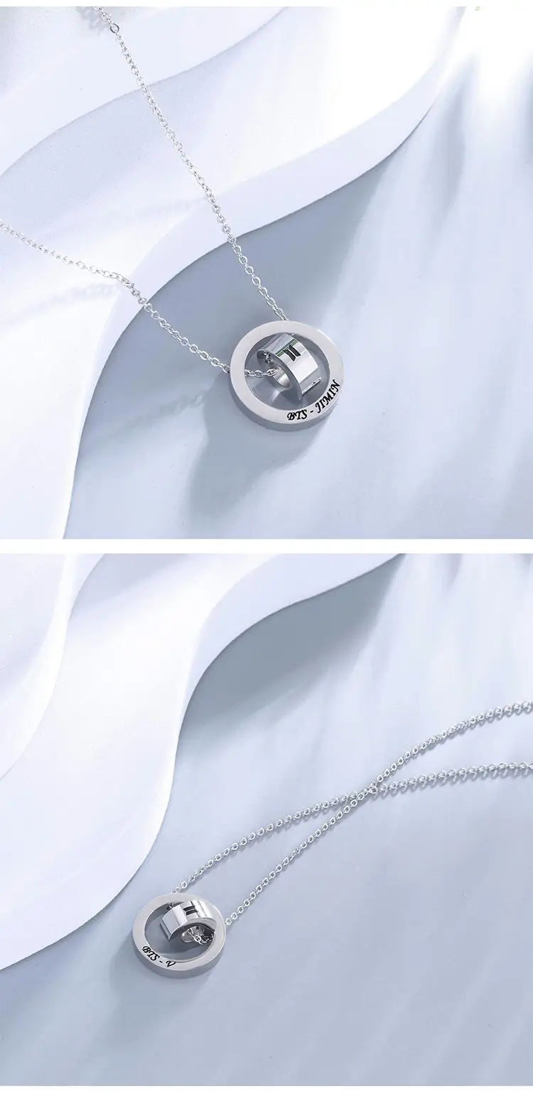 Kpop BTS JIMIN V SUGA JK Necklace Bagtag Boys Team Army Jewelry Gift BTS Logo double Circle Pendant Necklace