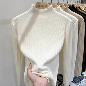 <span class=keywords><strong>Maglia</strong></span> da donna elegante stile Casual <span class=keywords><strong>con</strong></span> frangia in legno 2024 autunno e inverno maglioncino a mezza maglieria a collo alto - Product Image 4