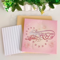 Carte d'anniversaire en papier couché bleu et rose, disponible en stock aux États-Unis, avec vernis mat, bougies 3D, feux d'artifice, son et lumières, pour célébrations, Chine