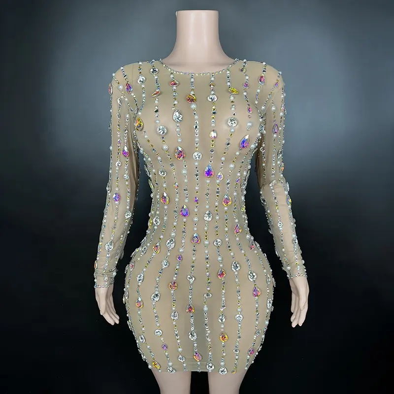 Y1656 2024 Trending Womens Clothing Bulk Wholesales Sparkly Rhinestone Mesh Ladies Evening Dresses Elegant Luxury