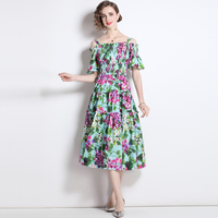 Vestido de verano de manga corta con hombros descubiertos, estampado Floral