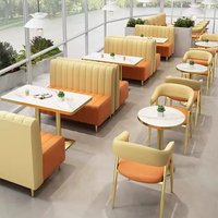 Ensemble de salle à manger pour café, hôtel, usage commercial, ensemble de sièges en cuir PU, canapé sectionnel de restaurant, banquette et table en contreplaqué