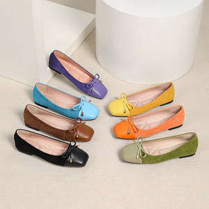 Chaussures plates confortables Xuanhui grande taille 44, nouvelle mode, en daim, à bout carré, avec nœud, pour femme, idéales pour le bureau - Product Image 6