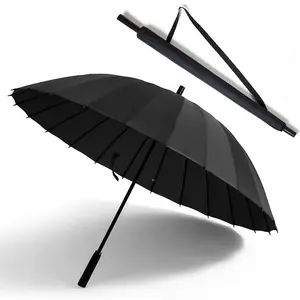 Werksverkauf 24 Ribs Straight Umbrella mit Logo-Druck Wind dichter Golf Long Handle Großer Regenschirm für Regen