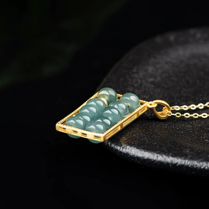 Colgante de Jade Natural Grado A, Color Azul Agua, con Diseño de Ábaco, para la Abundancia y la Prosperidad, Chapado en Plata S925, con Textura de Hielo - Product Image 4
