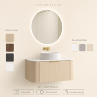 Ensemble de meubles de salle de bain élégant et moderne en MDF rainuré, finition laquée écologique, cadre en bois massif, double vasque, comptoir en quartz, hôtel