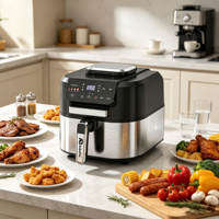 Anbolife 6L 5 in 1 Digital Touchscreen Air Fryer Grill Pabrik OEM Peralatan Dapur Bebas Racun Multifungsi Bebas PFAS