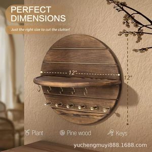 Wooden Wall Mounted Storage Rack Round Key And Glasses Organizer Entryway Decorative <b>Shelf</b> - Product Image 4