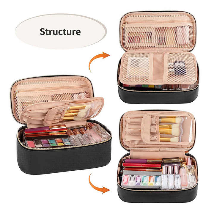 Large Capacity Portable Cosmetic Case Pu Cosmetic Desktop