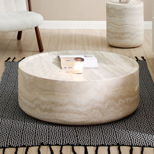 现代仿火星图案圆形咖啡桌，带储物空间，适用于客厅，仿石灰岩纹理设计，无需组装 - Product Image 3
