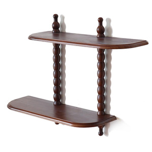 Wooden Wall Mounted Display <b>Shelf</b> 2 Tier Dark Brown Retro Storage <b>Rack</b> For Living Room Home Decor - Product Image 5