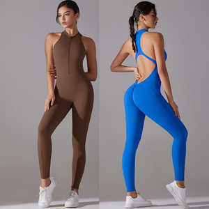Combinaisons de gym à fermeture éclair Nouveau pantalon de yoga sexy pour femmes Pics Jumpsuit <span class=keywords><strong>One</strong></span> <span class=keywords><strong>Piece</strong></span> Bodys Yoga Low quantité minimale de commande Yoga Romper Long Leg - Product Image 2