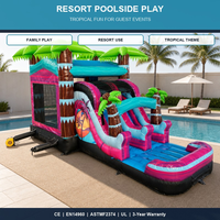 Château gonflable avec toboggan, thème palmier tropical, respectueux de l'environnement, certifié CE, garantie 3 ans, location pour fêtes d'enfants