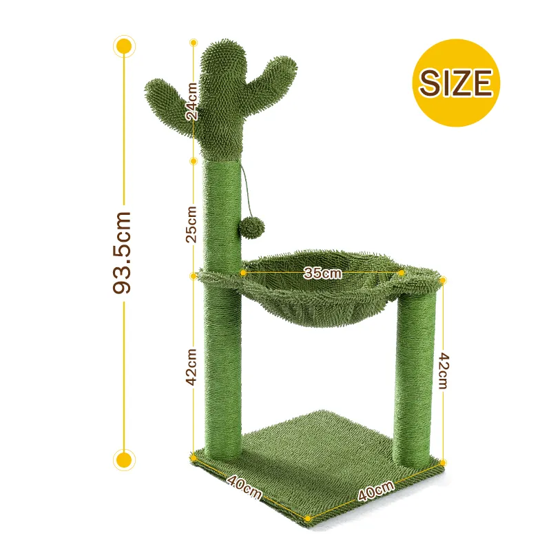 Top Fashion green small Cat Ped Beds 93.5cm Sisal Scratching Post for kitten Cactus Cat Tree with Sisal Scratching Post