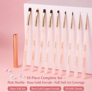 Lot de 10 pinceaux à ongles en acrylique de style japonais, manche carré, pour mélange de gel, dégradé, motif quadrillé, outil de manucure pour salon - Product Image 5