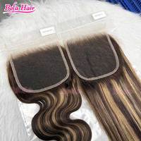 Cheveux humains naturels brésiliens Remy, couleur P4 27, ondulés, avec closure en dentelle HD 5x5