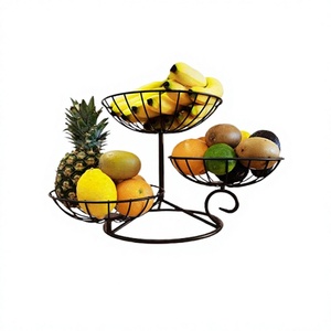Panier à fruits en fer noir à trois niveaux, de forme ronde, pour fruits et légumes, au prix le plus bas - Product Image 1