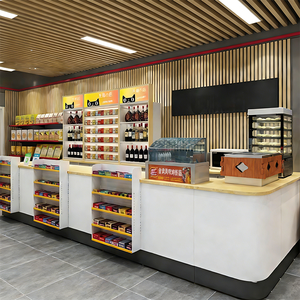 Comptoir de caisse et de réception moderne et durable pour supermarché, épicerie, hôtel – Présentoir de caisse – Construction bois-métal - Product Image 1