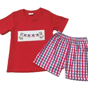 wholesale new summer July 4th kids clothes baby girls boys applique short sets boutique clothing outfitsZhe