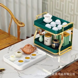 Najia Plateau de luxe rectangulaire à double couche pour tasses à thé, support de rangement égouttoir pour bureau, pour tasses à café et verres - Product Image 1