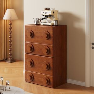 Armoire de rangement latérale en bois massif avec poignée ronde de style moderne du milieu du siècle, design rétro pour meubles de maison - Product Image 1