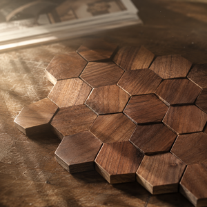 Mosaïque hexagonale en bois de noyer noir naturel récupéré <span class=keywords><strong>pour</strong></span> revêtement mural intérieur de luxe <span class=keywords><strong>pour</strong></span> la décoration d'hôtels et d'espaces commerciaux - Product Image 3
