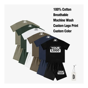Set di capispalla stile Hip Hop da uomo di tendenza estiva personalizzata t-shirt girocollo e pantaloncini in maglia traspiranti termici - Product Image 3