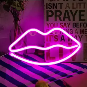 Pembe seksi asılı Usb pil işletilen Neon işık gece lambası Led dudaklar Neon duvar çocuk odası parti düğün Bar için burcu dekorasyon