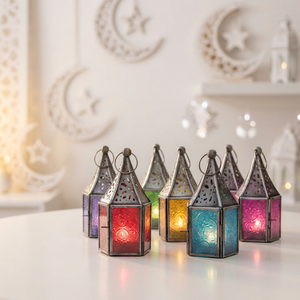 Manufacturers Black Antique <b>Mini</b> Moroccan Colorful Glass Metal <b>Lanterns</b> for Home Decoration - Product Image 1