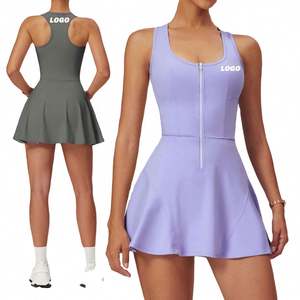 مخصص سحاب الجبهة فستان تنس مع السراويل التنورات التنس مجموعة الرياضة النساء اللياقة البدنية الغولف بدلة تجريب الجري ارتداء الملابس - Product Image 1