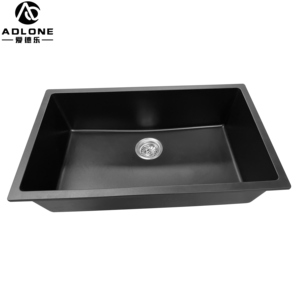 Single Basin Kitchen <b>Sink</b> Black Quartz with <b>Drainer</b> Undermount Granite Square Bowl Shape Featuring One-Hole Design - Product Image 6