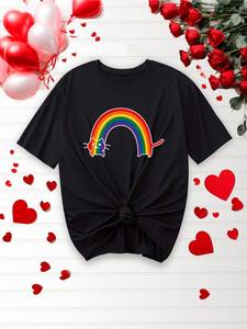T-shirt con motivo cuore arcobaleno LGBT Pride, t-shirt da donna a maniche corte con scollo rotondo, graziosa maglietta in jersey di cotone stampato, abbigliamento primaverile ed estivo - Product Image 3