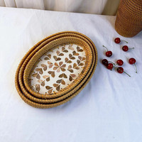 Corbeille décorative Art Déco en rotin, plateau de rangement rond, assiette colorée pour fruits, coquillages créatifs