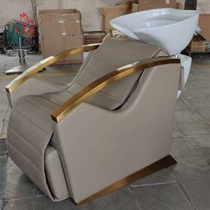 Sillón <span class=keywords><strong>de</strong></span> Champú Moderno <span class=keywords><strong>de</strong></span> Lujo en Acero Inoxidable para Salón <span class=keywords><strong>de</strong></span> Belleza y <span class=keywords><strong>Spa</strong></span>, con Masaje Eléctrico, Ajustable, con Lavabo <span class=keywords><strong>de</strong></span> Cerámica - Product Image 1
