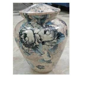 Venta al por mayor precios bajos indio hecho a mano de aluminio funerario adultos urnas cremación con diseño de flores - Product Image 2