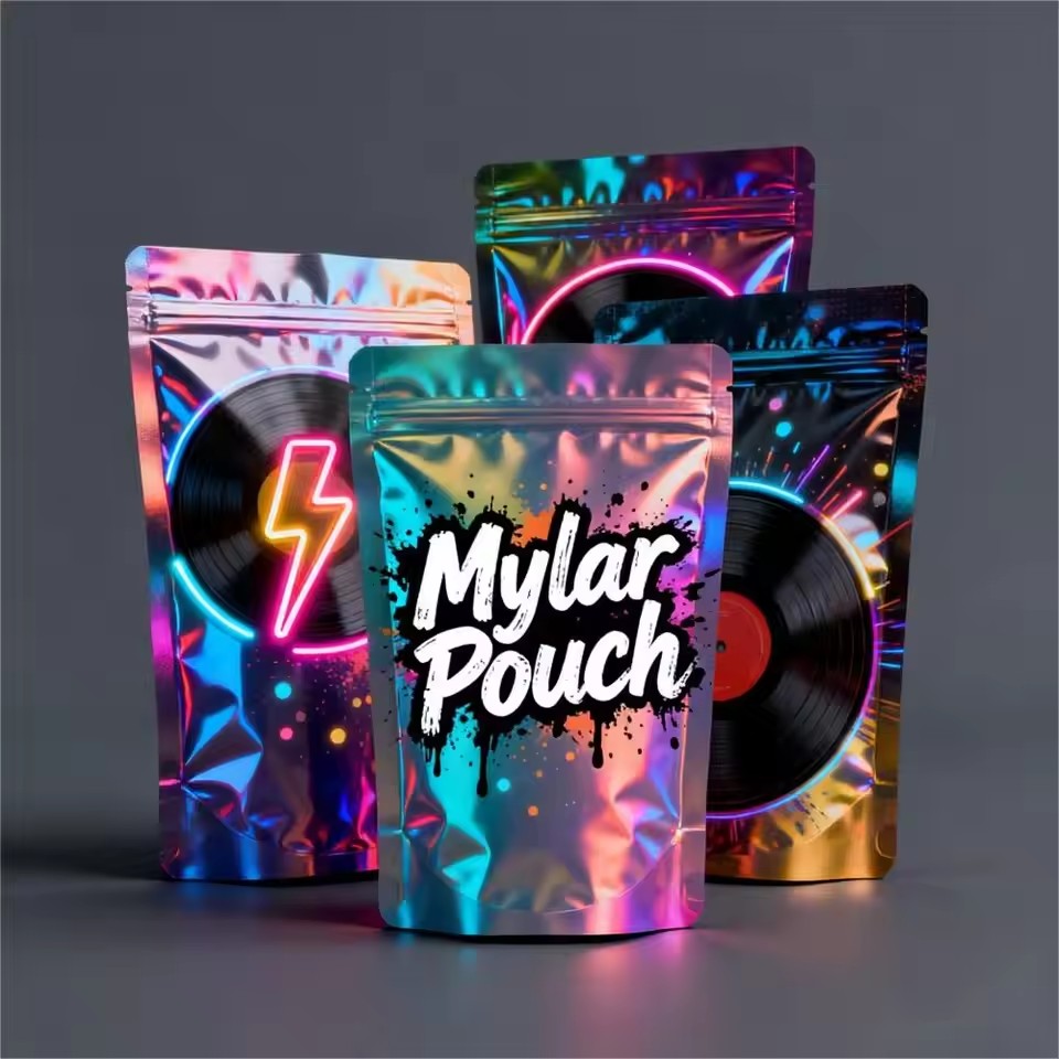 Custom Printed Zip Lock Resealable Stand Up Pouches Aluminum Foil Lined MYLAR Food Packaging Bags Plastic Bags Holographic