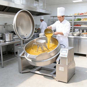 Marmite mélangeuse professionnelle à double enveloppe, chauffée à la vapeur, basculante, avec agitateur, pour viande, confiture de fruits et produits de boulangerie - Product Image 1