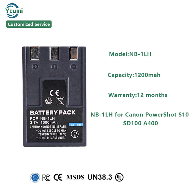 Replacement NB-1LH Li-ion Battery Pack 3.7V 1500mAh for Canon Camera S10 SD100 A400