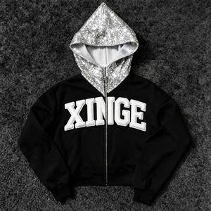 Nouvelle Collection 2026 : Sweat à Capuche Zippé Court et Ample pour Homme, Style Urbain Personnalisé, Impression 3D en Mousse Gaufrée, Grammage Lourd 450 g/m², avec Strass - Product Image 2