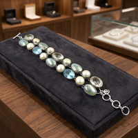 Damen-Armband aus Rhodium-plattiertem Sterlingsilber mit Diamanten, Blautopas, Perlen und Blumenmuster in Gold
