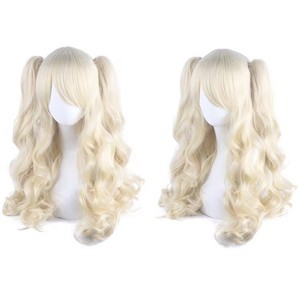 Perruque Lolita synthétique ondulée de 66 cm pour fête d'Halloween, double queue de cheval, cosplay, sans colle, résistante à la chaleur, avec filet à boutons – Vente en gros - Product Image 2