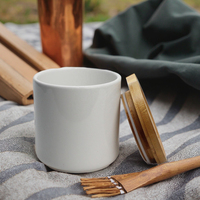 Boîtes de cuisine en céramique avec couvercle en bambou hermétique pour thé grains de café épices pot de stockage des aliments