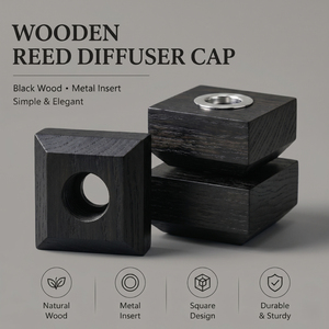 Vietnam WeWood <b>Black</b> Wood <b>Reed</b> <b>Diffuser</b> Cap Metal Insert Square Simple Elegant Wood Aroma Lid Durable Sturdy Scent Closure - Product Image 1