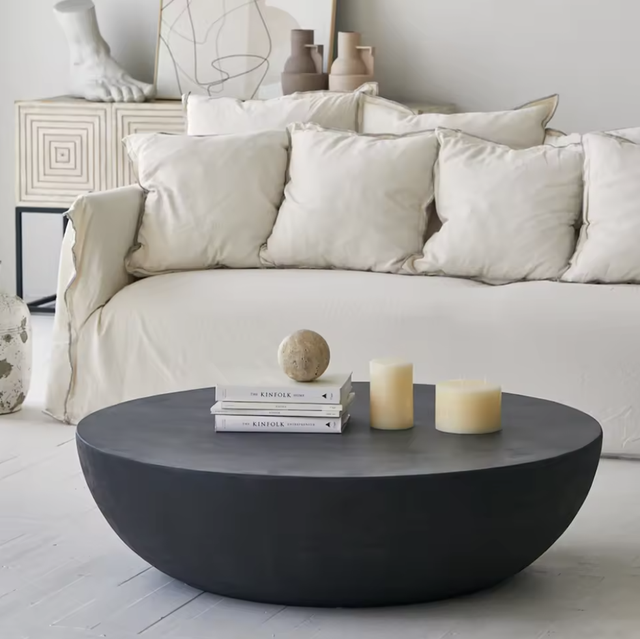 Mid century French Vintage Black Brown Concrete Coffee Table with Geometry Design for Living Room Centre Use