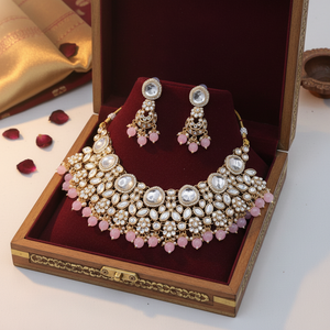 Prime Quality Ethnic Women's Alloy <b>Gold</b> Plated Kundan Pearl Necklace Earring <b>Set</b> Latest Designed Customized Package Gift - Product Image 3
