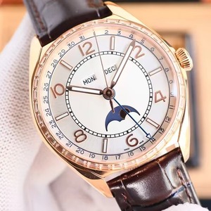 Montre unisexe de luxe de qualité supérieure pour hommes et femmes, corps en or rose et diamants, surface blanche, calendrier complet, automatique, mécanique, tendance - Product Image 1