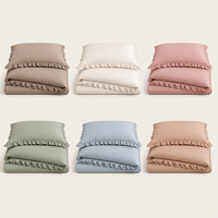 Ensemble de literie en coton pur à volants taupe, 3 pièces, housse de couette, drap, taies d'oreiller pour chambre à coucher, vente en gros