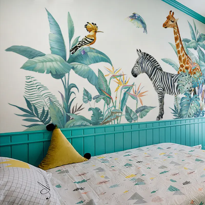 Zebra Giraffe Wall Sticker Amazon tropical animals Decals Living Room Decorative Wallpaper