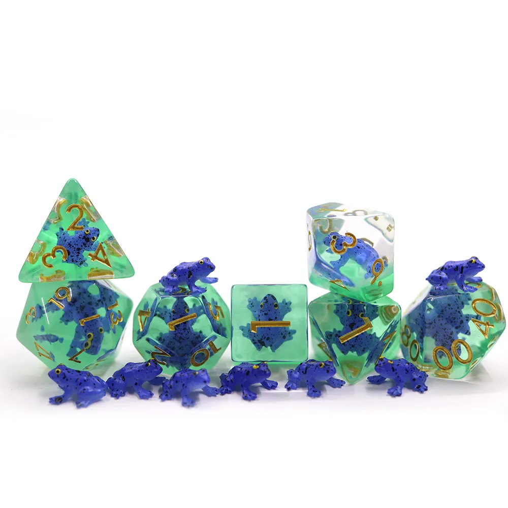 Dadu kustom Resin polihedral plastik biru Set dadu permainan Dnd inklusif